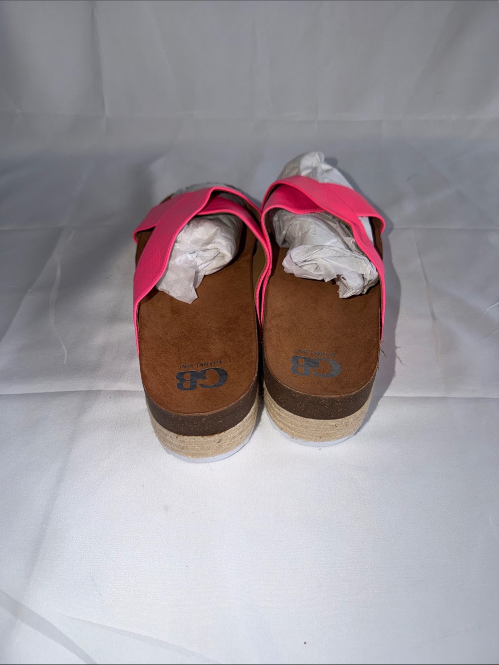 Gianni Bini Neon Hot Pink Leather Crisscross Platform Slide Sandals 10 Like New - Picture 3 of 5
